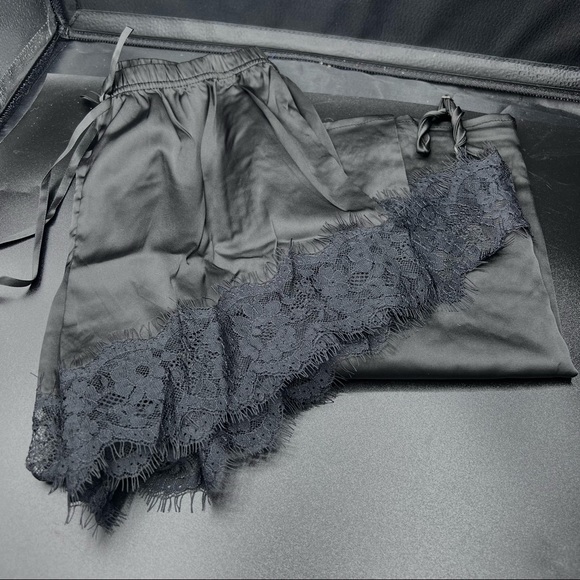 Black satin lace cami set top and bottom - Picture 8 of 14